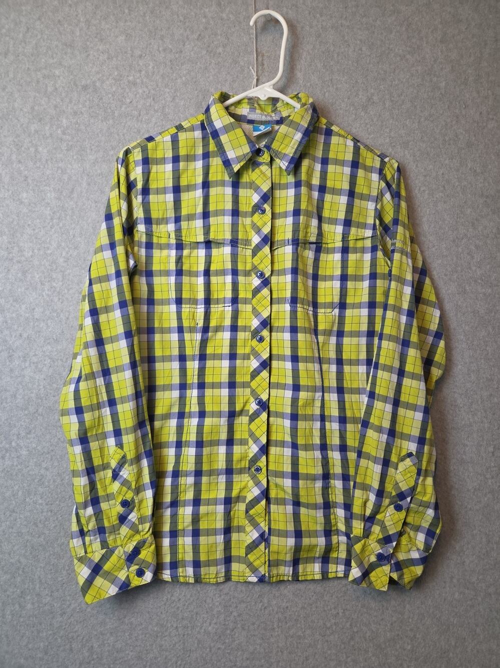 Columbia Insect Blocker Yellow Plaid LS Vented Button Up Fishing Shirt Women's M